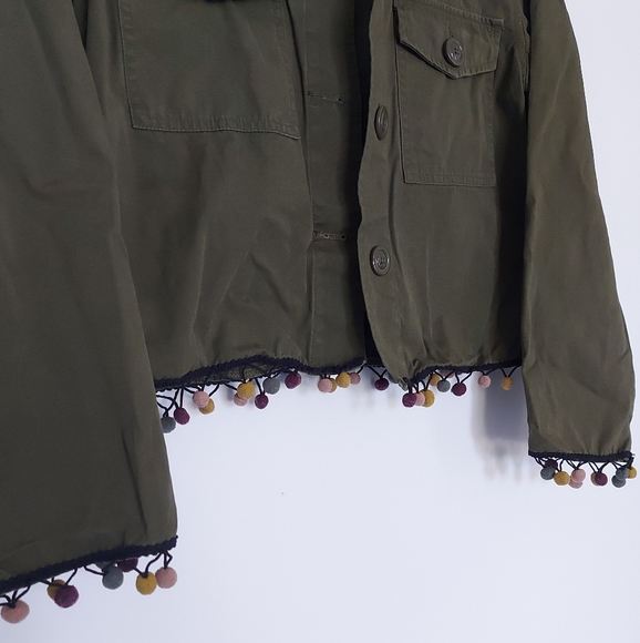 Cropped Shirt Jacket With Pom Pom Trim - Picture 3 of 6